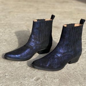 Rabens Saloner Navy Suede Metallic Ankle Boots NEW